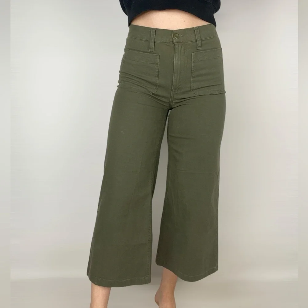 J CREW POINT SUR Wide Leg Crop Size 27 Stretch High Rise‎ Boho Casual Green